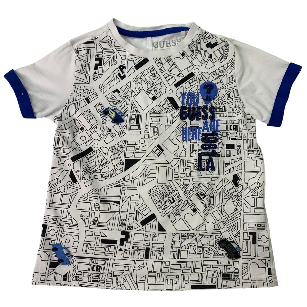 Guess Boys Toddlers Sz 4 Blue Black White Streetwear Short Sleeve Tee Shirt